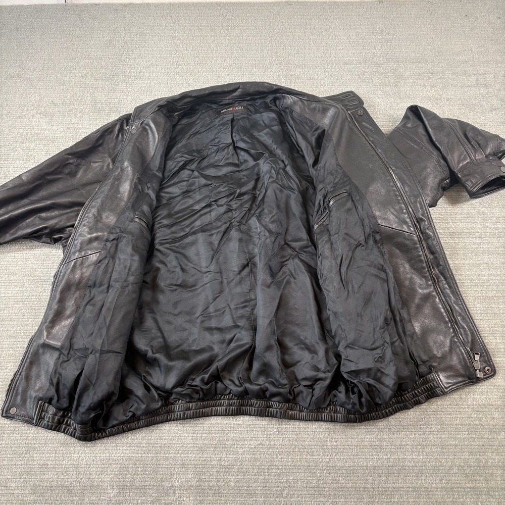 Bruno Magli Italian Black Buttery Leather Bomber Jacket Mens US 44 Capsule - Picture 6 of 11